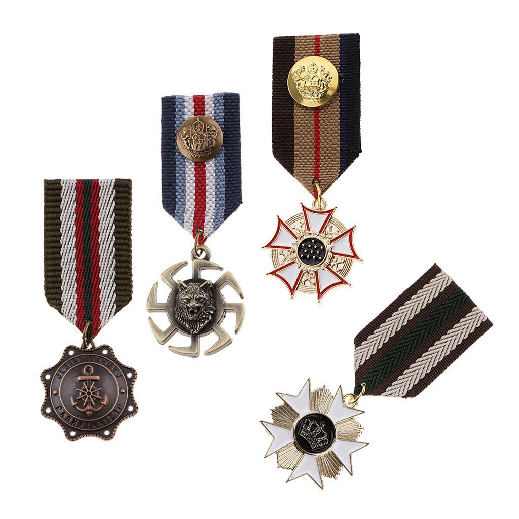 4Pack Vintage Style Geometric Pendant Medal Mens Uniform Badge Brooch Pin