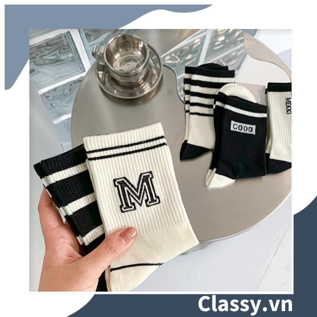 Tất cổ cao Classy, vớ cổ cao màu trắng đen, nhiều họa tiết G1466