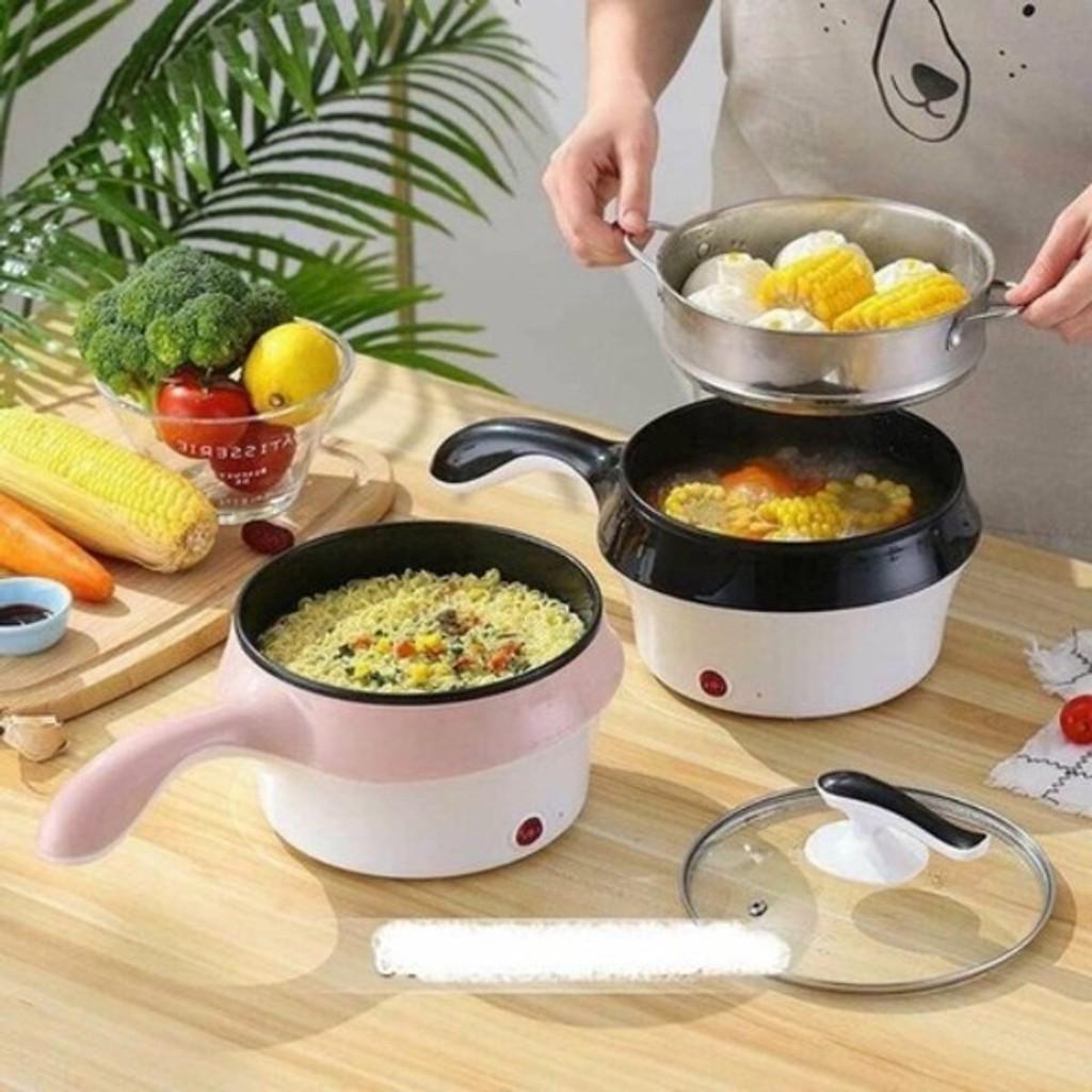 Nồi Lẩu Điện Đa Năng Kèm Giá Hấp Có Tay Cầm Tiện Dụng 18cm, Nồi Lẩu Hấp Mini 2 Tầng Cao Cấp