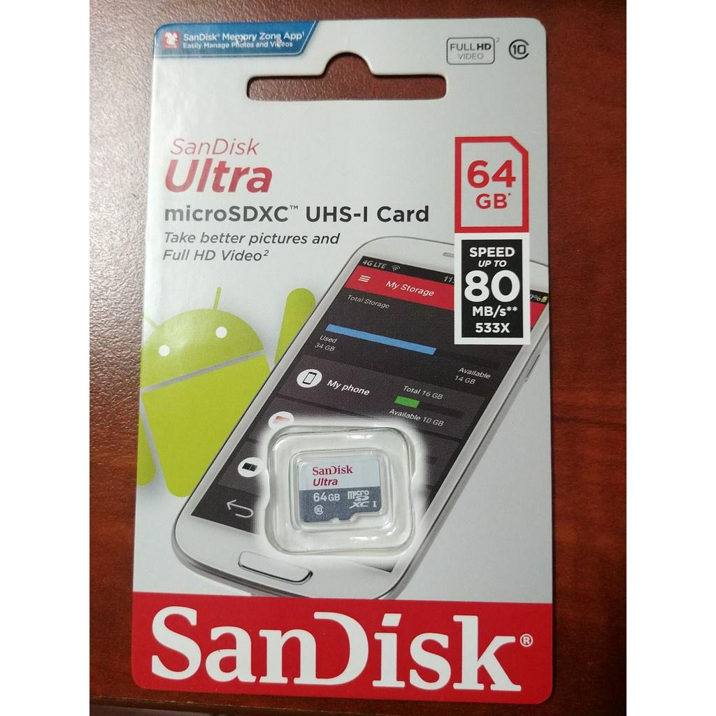 Thẻ Nhớ Micro SanDisk Ultra 64GB - Hàng chính hãng