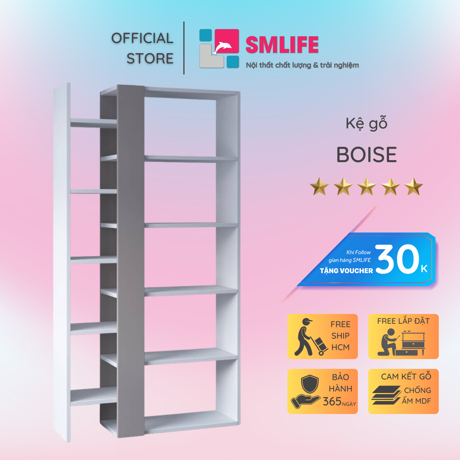 Giá sách đa năng thiết kế sang trọng SMLIFE Boise