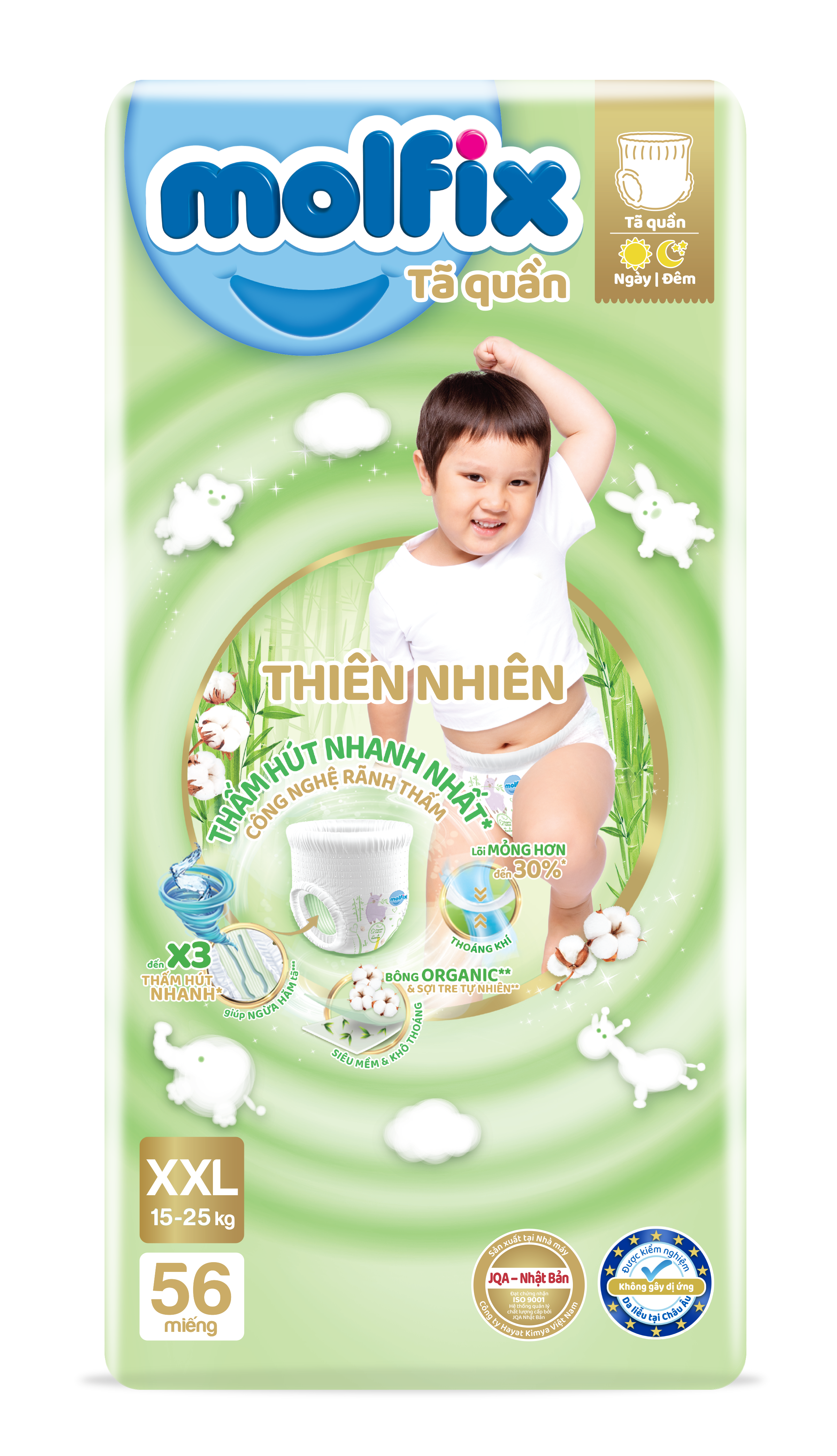 Tã quần Molfix Thiên nhiên Ultra XXL (15kg 25kg) Gói 56 miếng