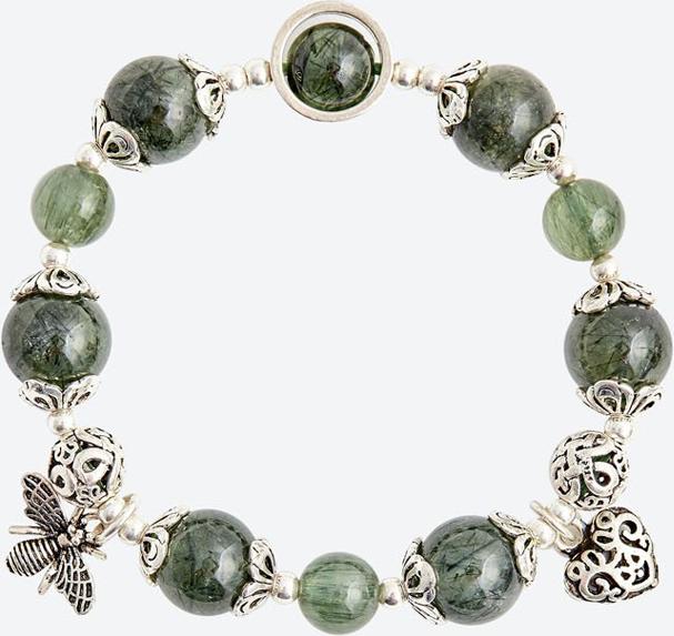Vòng tay thạch anh tóc xanh charm trái tim bạc Ngọc Quý Gemstones