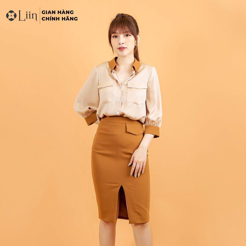 Chân váy nữ cao cấp, Juyp Nâu Xẻ Trước ôn body phong cách Liin Clothing J4164