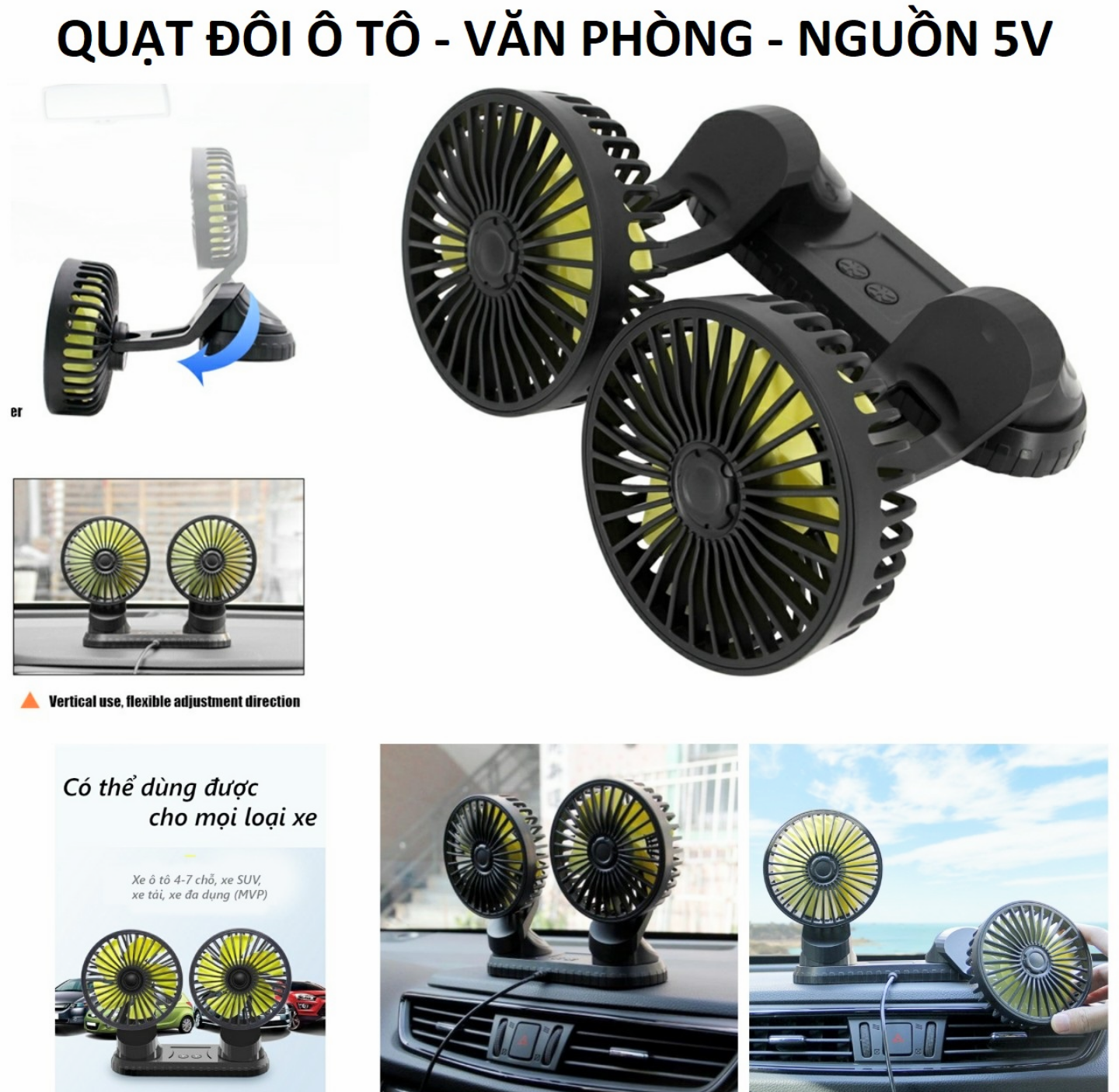 COMBO 2 QUẠT GIÓ QUẠT ĐÔI TRÊN XE HƠI ÔTÔ 12V-24V XOAY 360 CỰC KỲ MÁT TIỆN DỤNG QUẠT THẾ HỆ MỚI HÀNG CAO CẤP