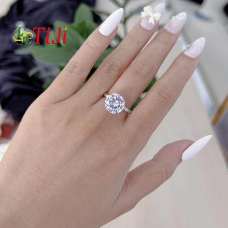 Nhẫn nữ inox mặt đá lớn 10 ly sáng đẹp không đen không gỉ sét