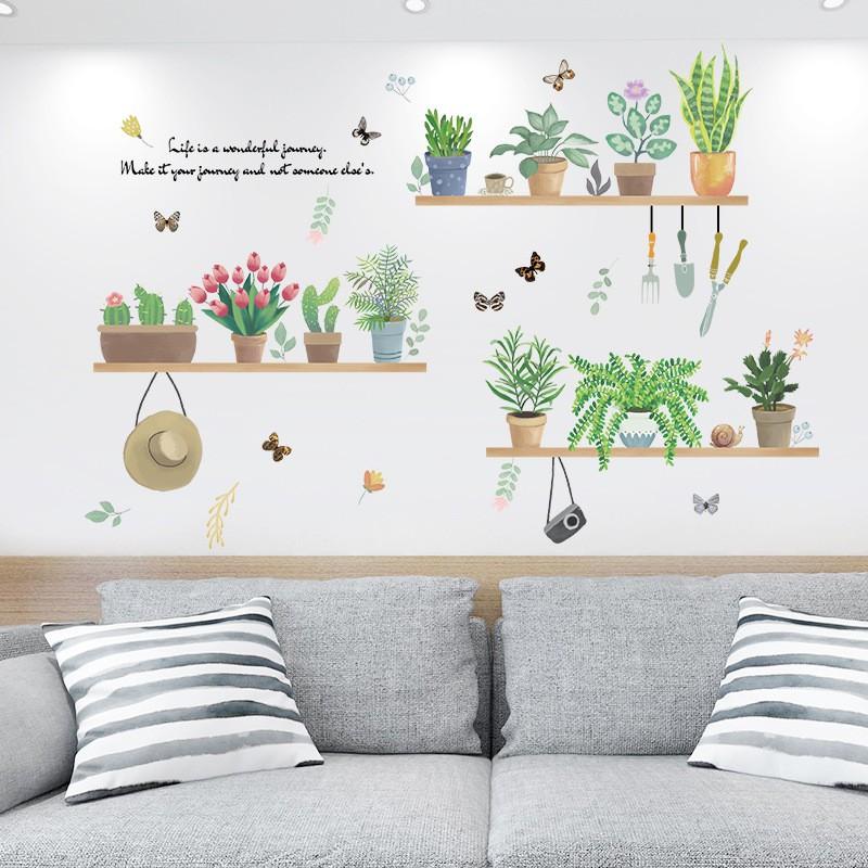 Decal dán tường chậu cây hoa xương rồng 04