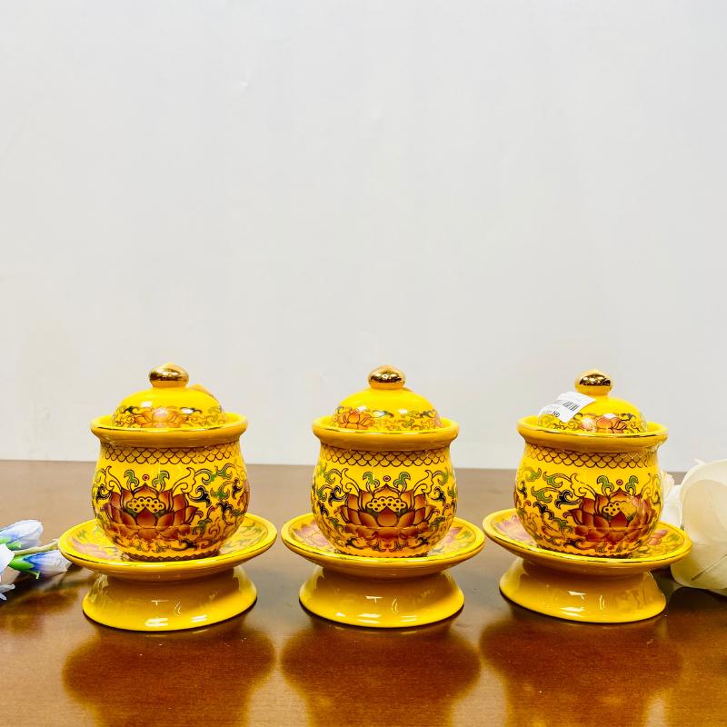 Bộ đồ thờ thần tài RỒNG VIỆT, Bộ đồ sứ men gấm vàng cao cấp, sang trọng