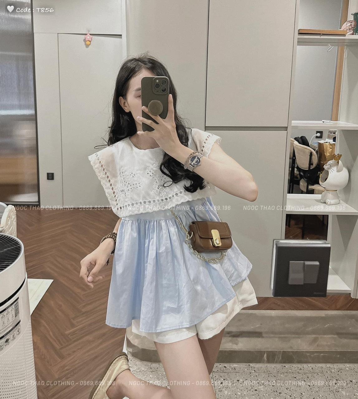 SET ĐI CHƠI, SET 2 MÓN ÁO BABYDOLL KIỂU CỔ REN PHỐI QUẦN ĐÙI CỰC XINH