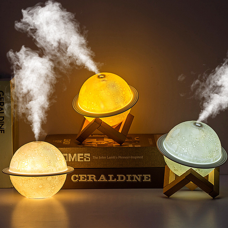 Máy xông tinh dầu phun sương mặt sao hỏa, tích hợp đèn ngủ dễ thương