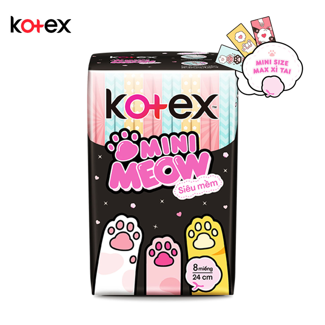 Băng Vệ Sinh Kotex Mini Meow Mỏng Cánh 24cm Gói 8 Miếng -