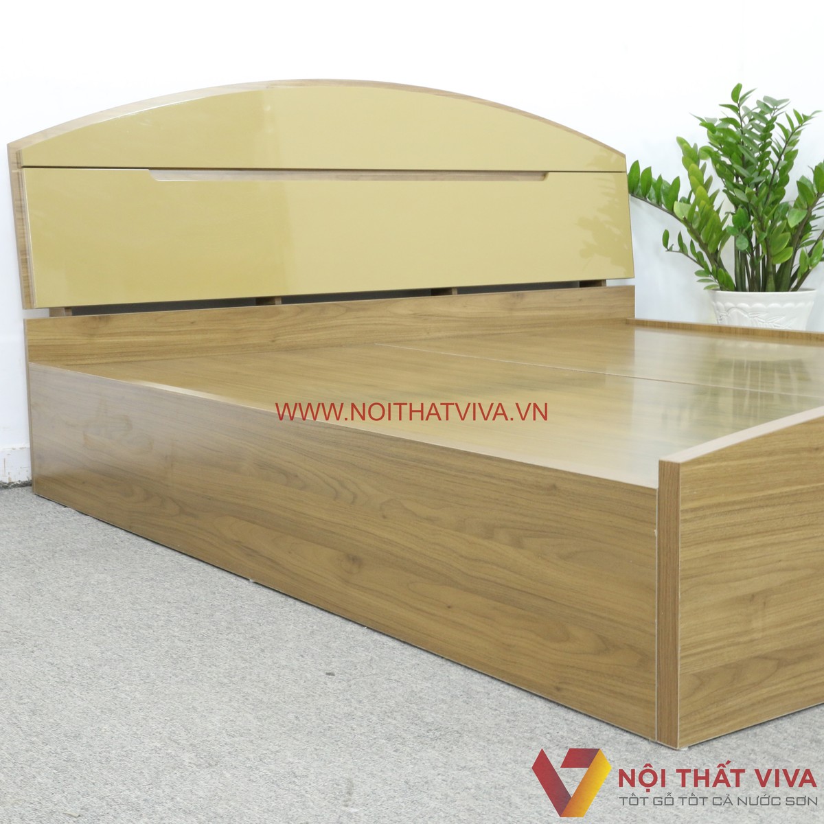 Giường Màu Nâu Đầu Cong Gỗ MDF Melamine Sơn 2K Hiện Đại Đẹp