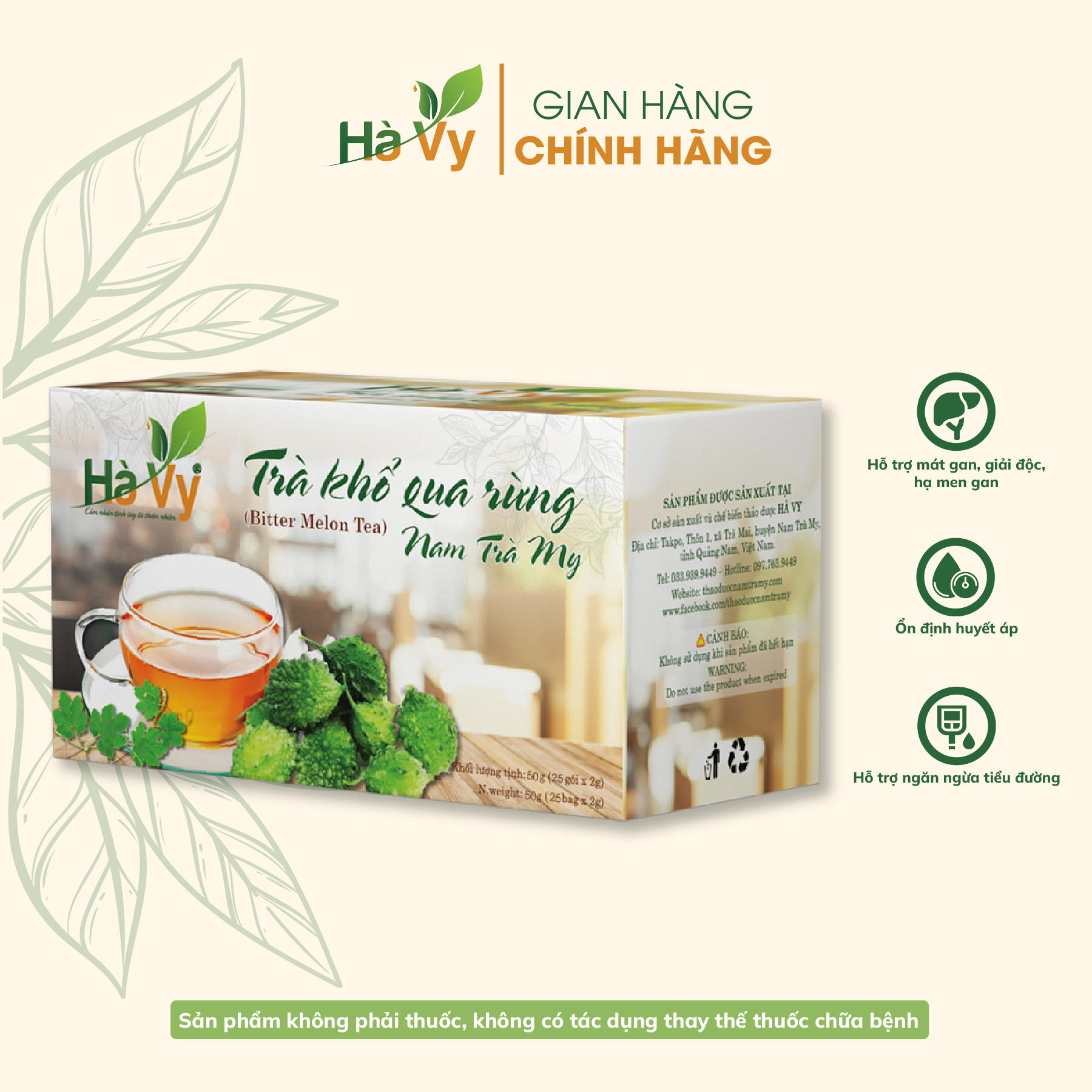 Combo Trà Giảo Cổ Lam &amp; Trà Khổ Qua Rừng Nam Trà My Hà Vy hỗ trợ giảm cân, cải thiện chứng mất ngủ hiệu quả (set 2 hộp trà túi lọc)