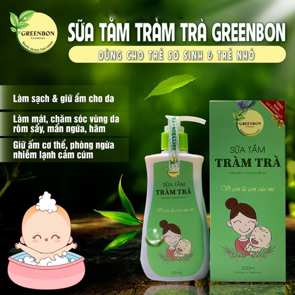 SỮA TẮM GỘI CHO BÉ TINH CHẤT TRÀM TRÀ GREENBON