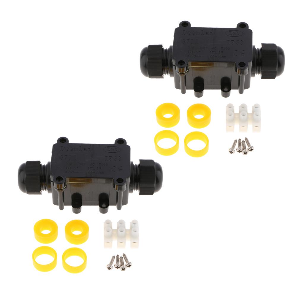 2 Bộ Chống Nước IP68 Cáp Đầu Nối Dây Điện 2Way Ngã Ba Hộp Đen