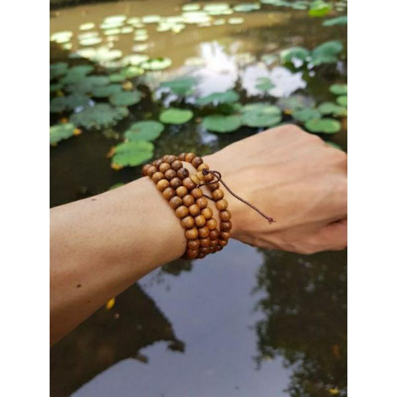 Vòng tay chuỗi hạt 108 tròn 5ly, 8 ly bằng gỗ vàng đen thơm BÁCH - XANH màu tự nhiên