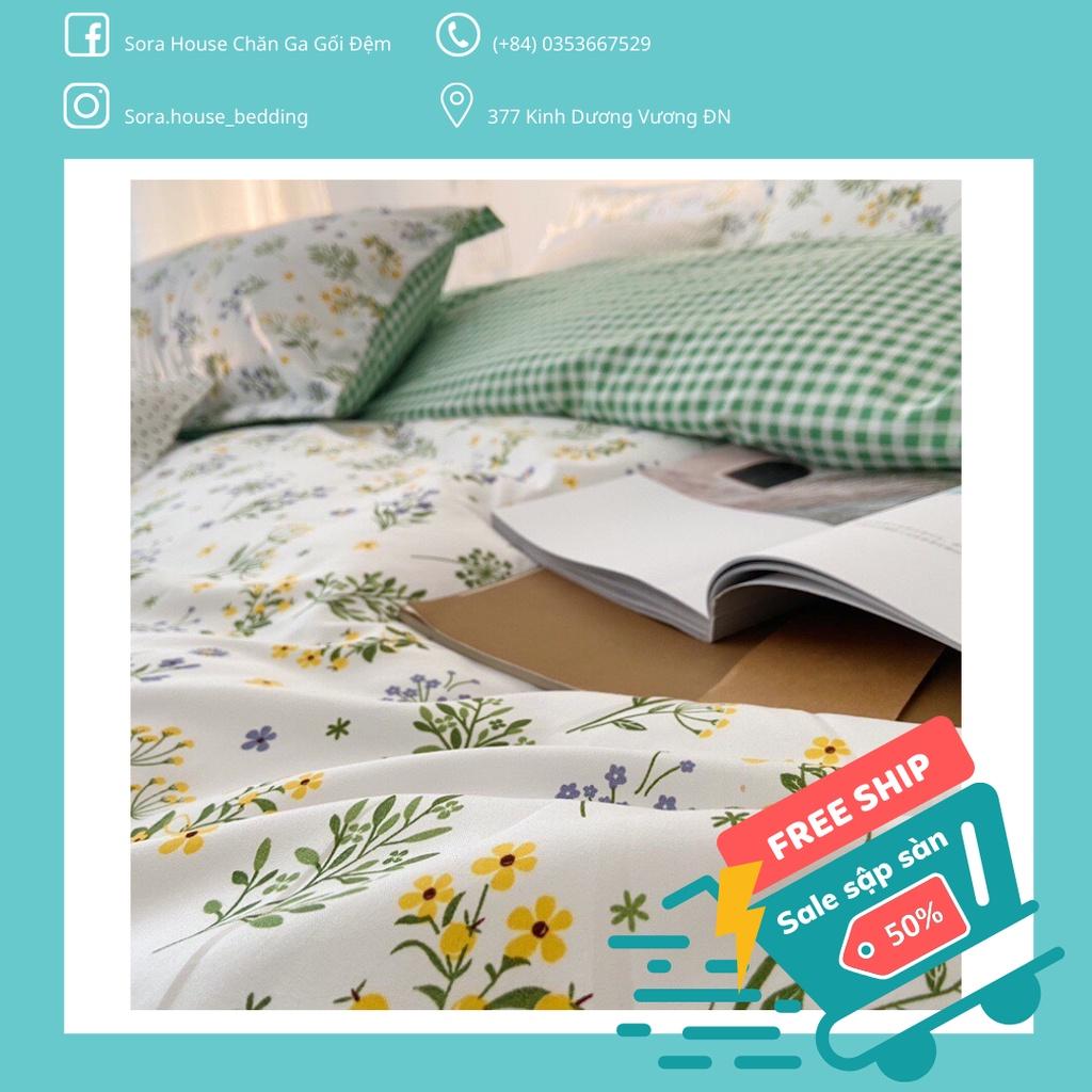 Bộ Chăn Ga Gối Cotton Poly Hoa Nhí Trắng Nàng Thơ