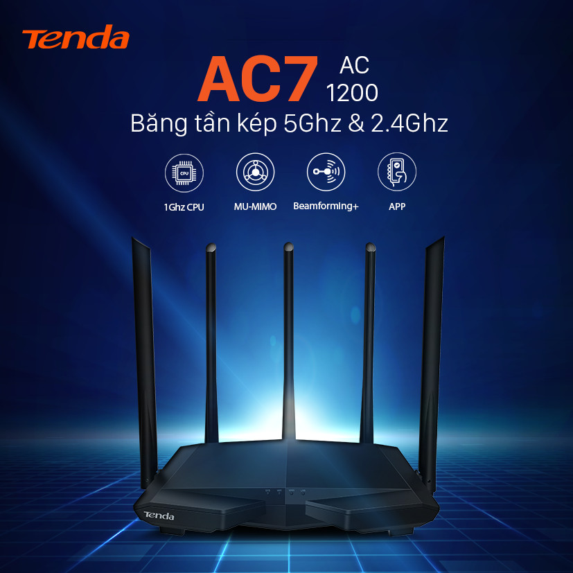 Thiết bị phát Wifi Tenda AC7 Chuẩn AC 1200Mbps - Hàng Chính Hãng