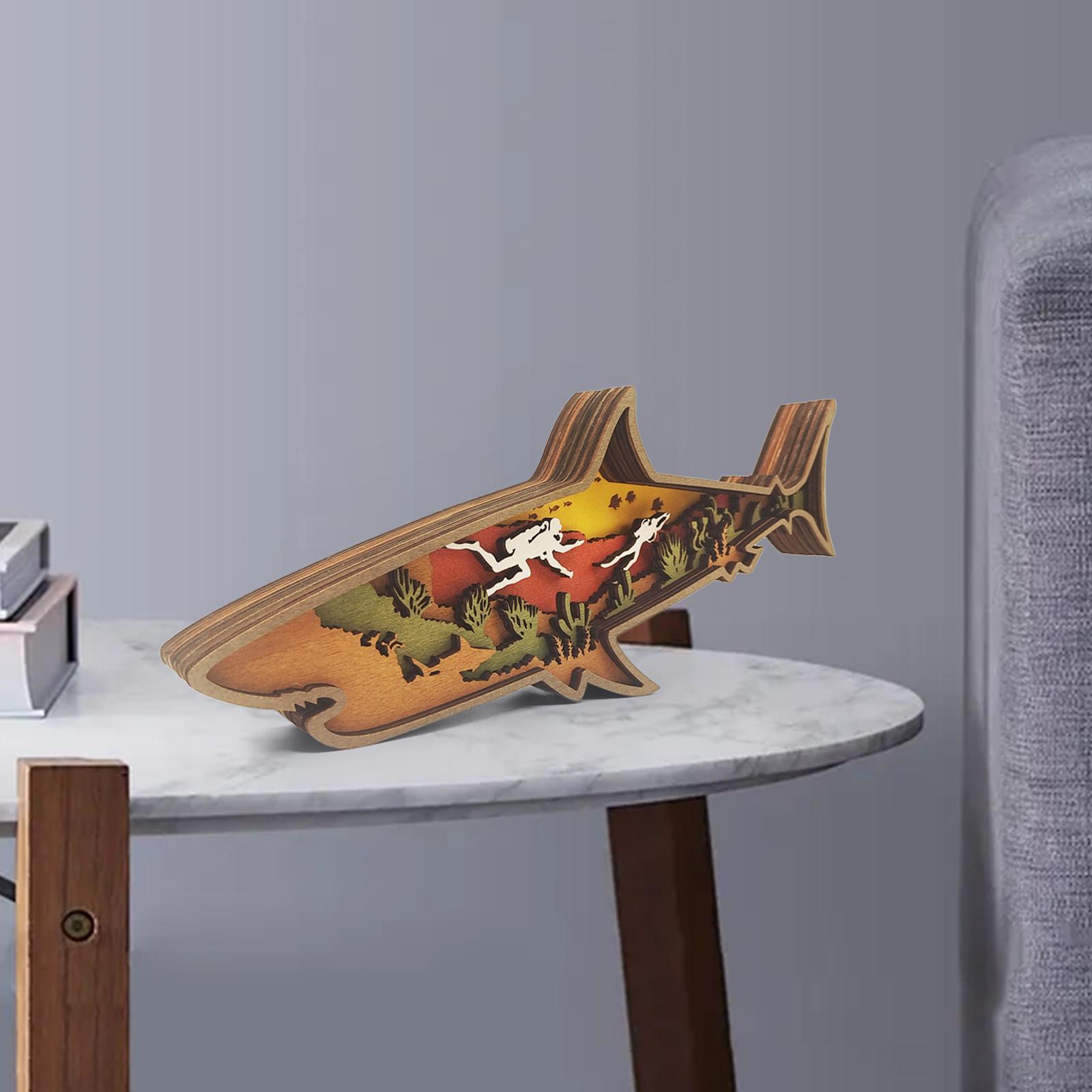 Animal Wooden Craft Ornament  Decor Shark for Office Table