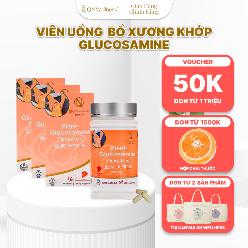 Combo Siêu Ưu Đãi Viên Uống Hỗ Trợ Xương Khớp Plant Glucosamine QN Wellness Chiết Xuất Ngô Thuần Chay, Cung Cấp Máu Cho Khớp, Hỗ Trợ Giảm Sưng, Nâng Đỡ Sụn, Tăng Khả Năng Vận Động  - Hộp 60 Viên x 3