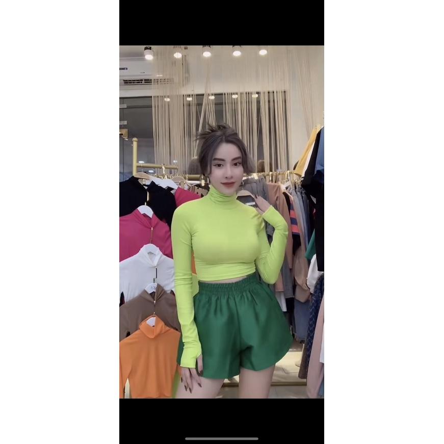 Áo croptop nữ len tăm cổ lọ hàn quốc dài tay thun lạnh giữ nhiệt cổ 3 phân S-M
