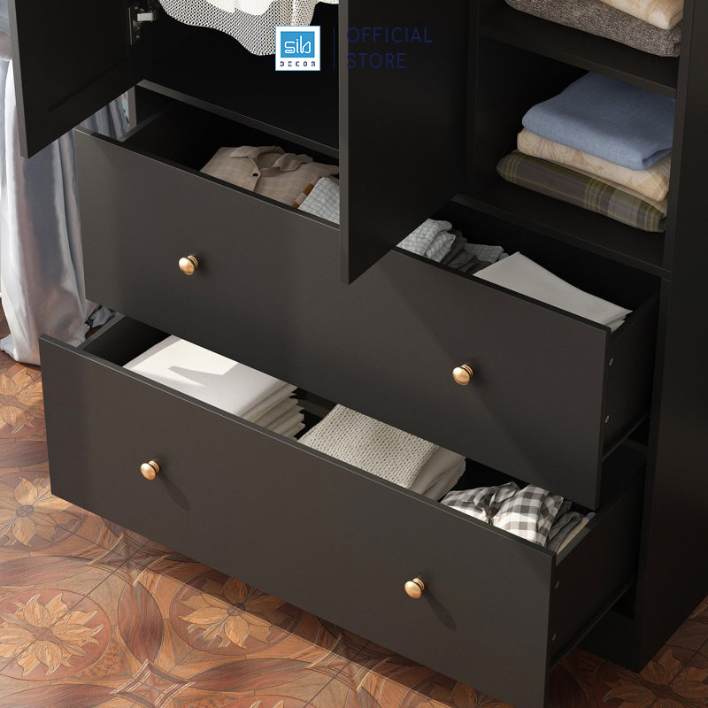 Tủ Quần Áo Có Gương Soi, 2 Ngăn Kéo Lớn Tiện Dụng Thiết Kế Hiện Đại SIB Decor TA202