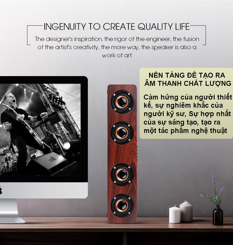 Loa gỗ Bluetooth W8 Hifi 12W Loa siêu trầm không dây Âm thanh nổi Chất liệu từ gỗ cao cấp, có 4 loa nghe nhạc cực hay - Hàng Chính Hãng