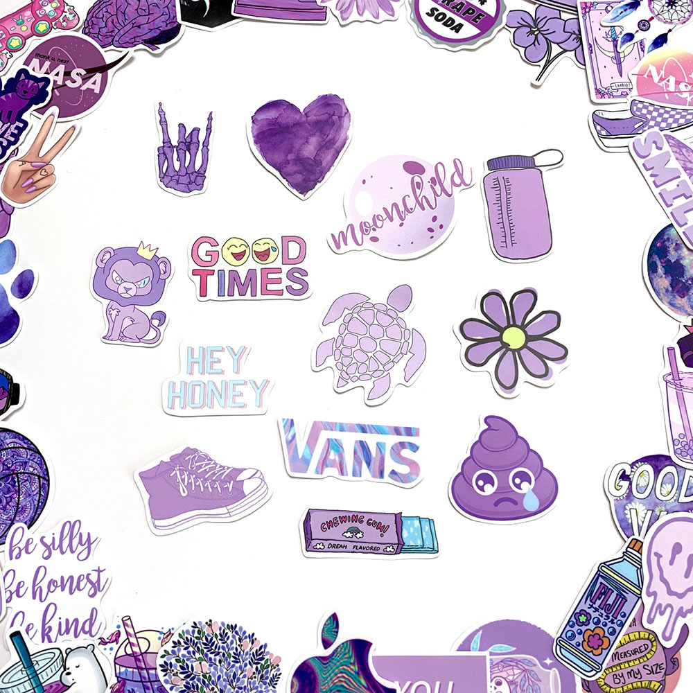 Sticker Tím Pastel Hình Dán Màu Purple Nhạt Decal Trang Trí Chống Nước Chất Lượng Cao
