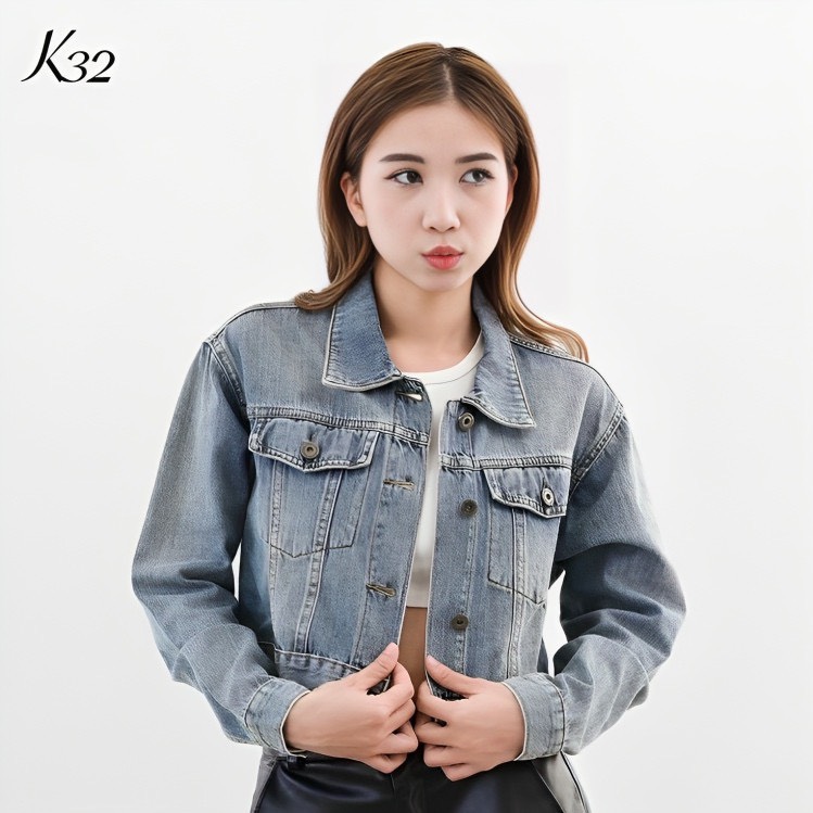 Áo khoác jeans nữ hàng hiệu rosata cao cấp màu xanh đậm và xanh nhạt thời trang k32