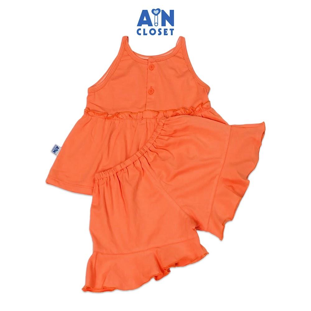 Bộ quần áo ngắn bé gái Cam trơn rũ cotton lụa - AICDBGDRU5TF - AIN Closet