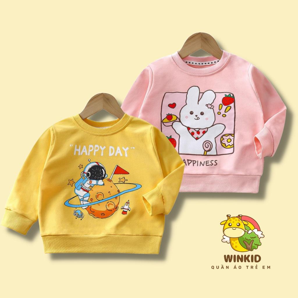 Áo nỉ cho bé WINKID, áo nỉ da cá thu đông dài tay họa tiết in hình dễ thương - WK012