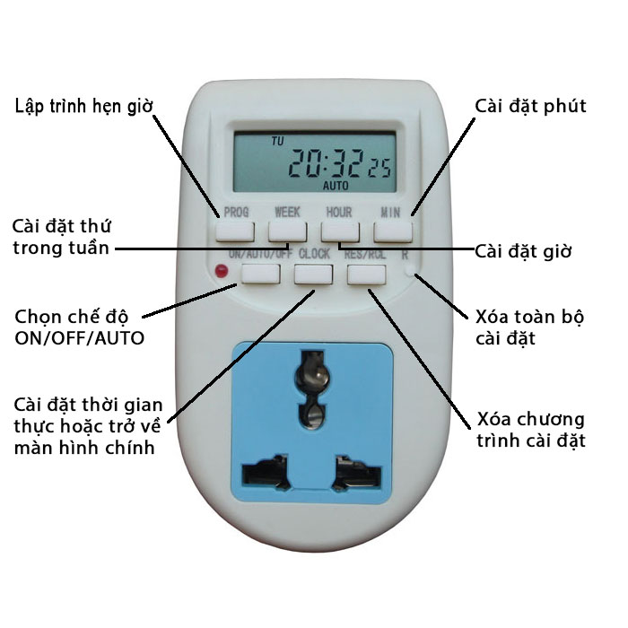 Ổ cắm hẹn giờ bật tắt tự động Digital Timer AL-06 220v 10A hàng cao cấp