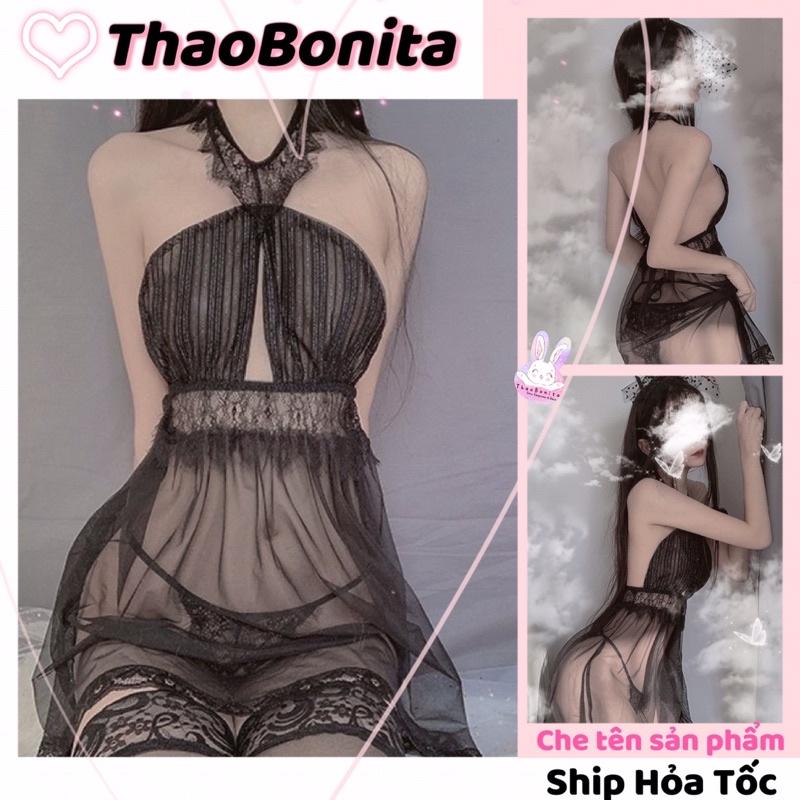 Váy ngủ cổ yếm đáng yêu tặng kèm quần chip cột dây sexy. SHIP HOẢ TỐC SG