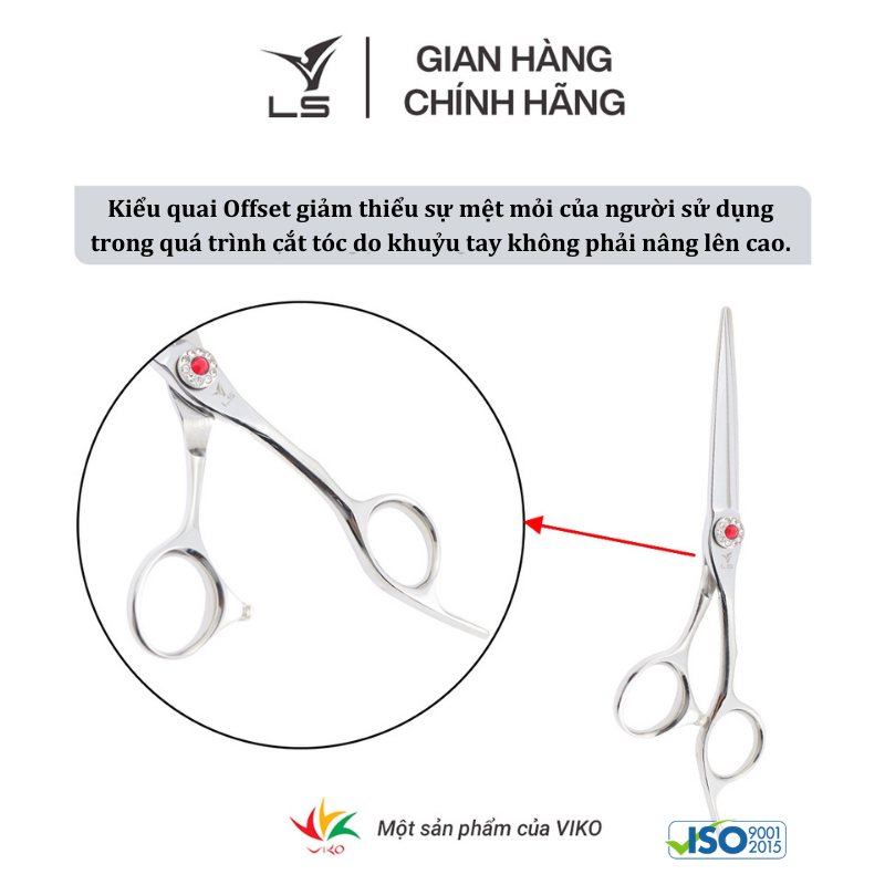 Kéo cắt tóc LS lưỡi thẳng quai offset vênh đỡ ngón cố định FA43/6.0