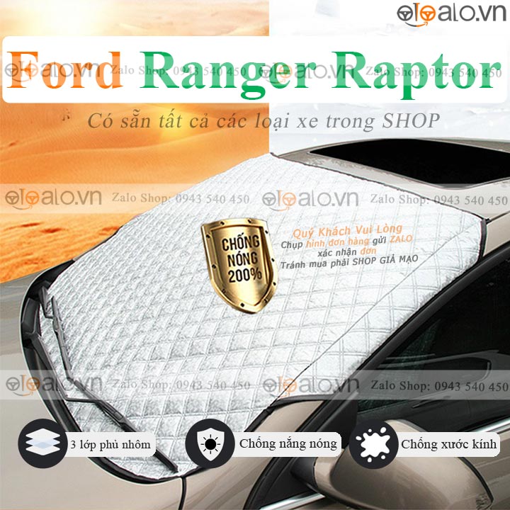 Tấm che chắn nắng kính lái ô tô Ford Ranger Raptor 3 Lớp Cao Cấp Chắn Nắng Cản Nhiệt