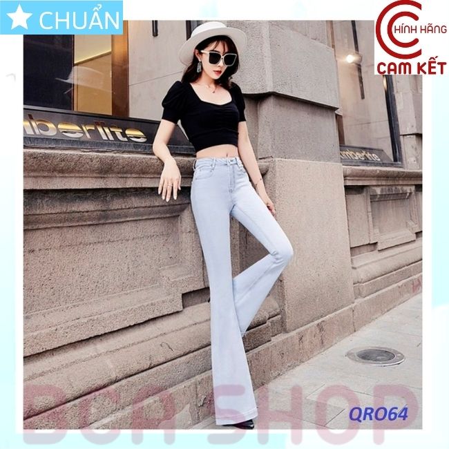 Quần jean nữ ống loe QRO64 ROSATA tại BCASHOP dáng dài, lưng cao 1 nút, phom chuẩn, chất liệu jean cao cấp - màu xanh nhạt
