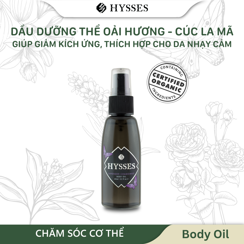 Dầu Dưỡng Thể Cao Cấp Hysses Body Oil Giúp Kháng Khuẩn, Cấp Ẩm Chuyên Sâu, Khóa Ẩm và Bảo Vệ Da Nhạy Cảm Với Tinh Dầu Hoa Cúc Oải Hương Hữu Cơ Tự Nhiên