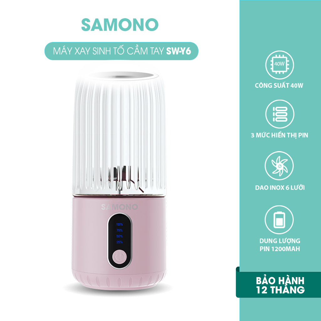 Máy Xay Sinh Tố Cầm Tay SAMONO SW-Y6 Dao Inox 6 Lưỡi Pin 1200 mAh HÀNG CHÍNH HÃNG