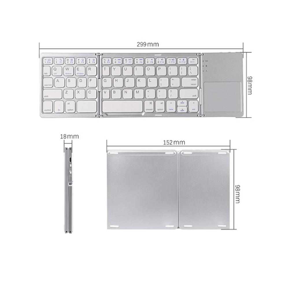 Foldable Bluetooth Keyboard Bluetooth 3.0 Rechargable Portable Mini BT Wireless Keyboard with Touchpad for Android, Windows, PC