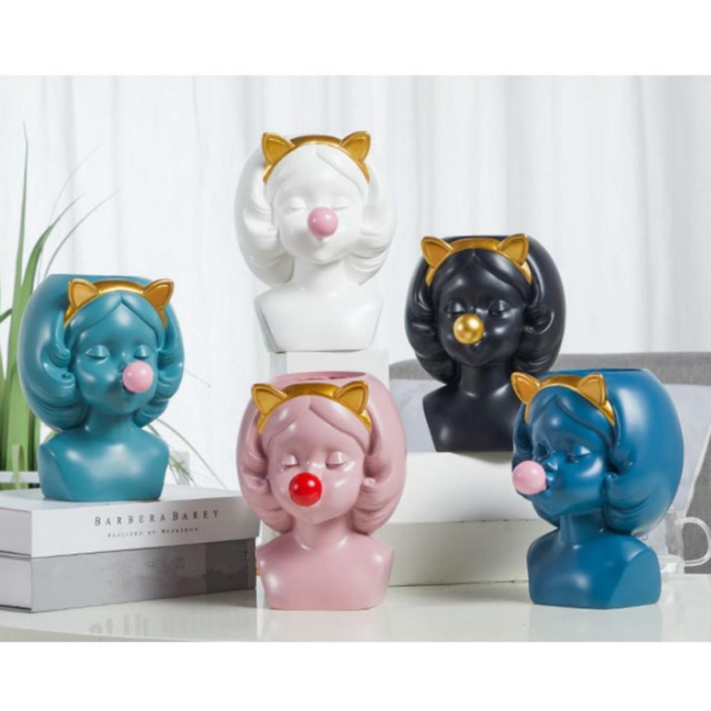 Adorable Girls Blow Bubbles Cactus Plant Pot Flower Pot Container Planter White