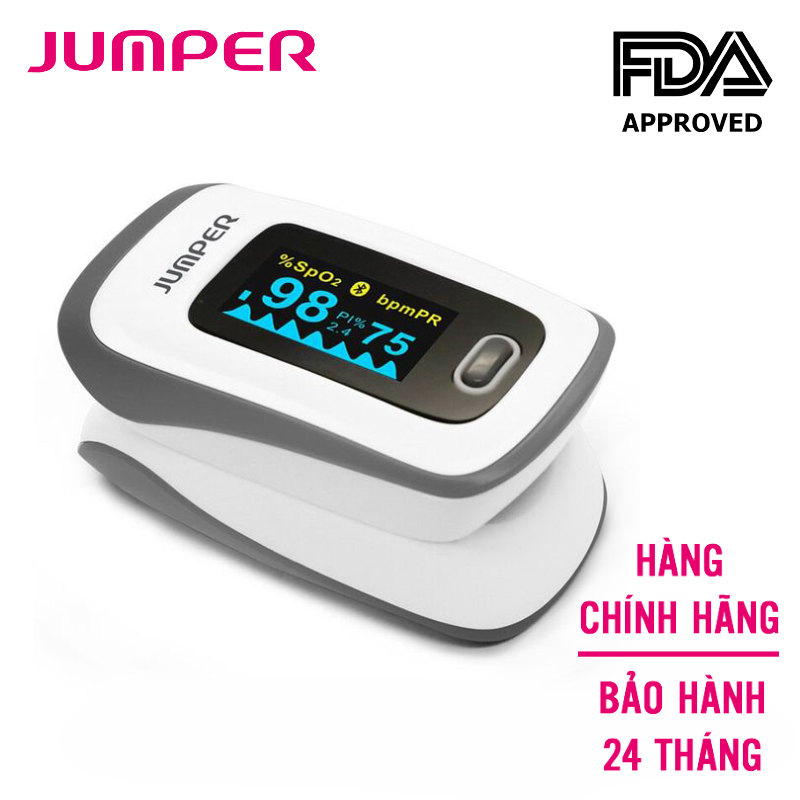 Máy đo nồng độ oxy máu và nhịp tim,chỉ số PI Jumper 500F (FDA Hoa Kỳ + xuất USA), Kết nối Bluetooth APP mobile, màn hình OLED