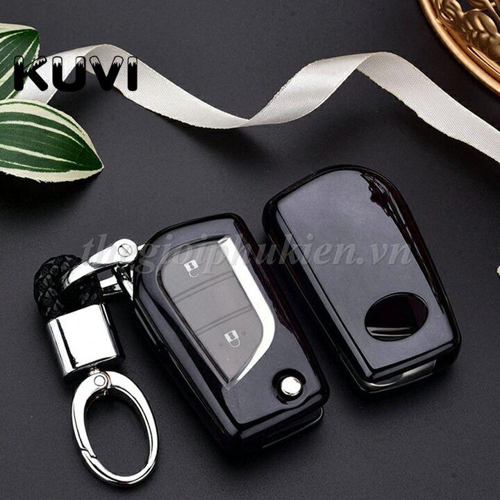 Ốp silicon màu bảo vệ chìa khóa cho xe Toyota Fortuner, Camry 2018, Corolla Altis, Land Cruiser Prado…kèm móc đeo INOX