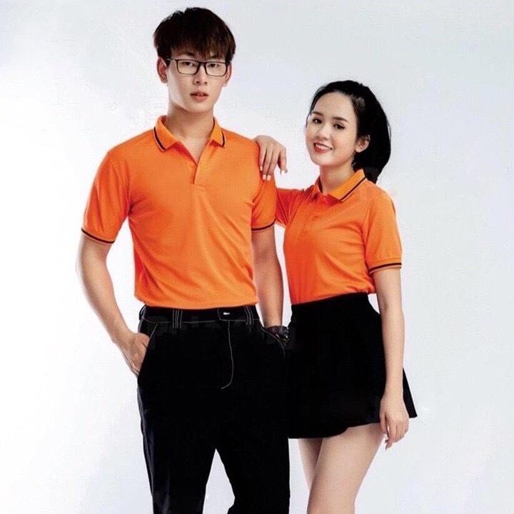 Áo Thun Có Cổ Vải Cá Sấu Mè Có Viền Phong Cách Hàn Quốc Năng Động Màu Cam