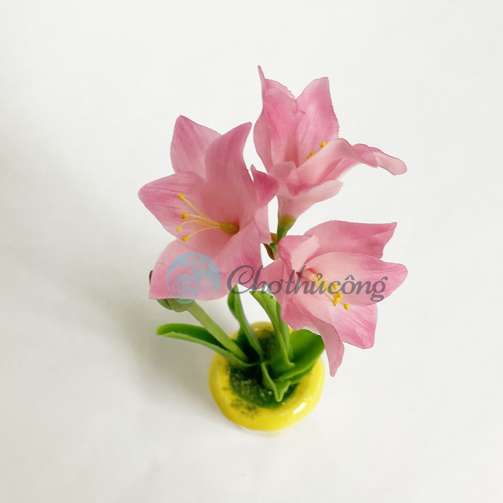 Chậu hoa huệ tây (loa kèn) đất sét mini Nhật Thái, chậu cây mini hoa handmade - chậu hoa giả để bàn, quà tặng handmade [Phát màu ngẫu nhiên]