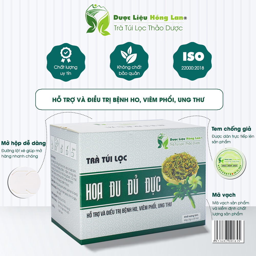 Trà Túi Lọc Hoa Đu Đủ Đực 60g (20gói x 3g) Dược Liệu Hồng Lan