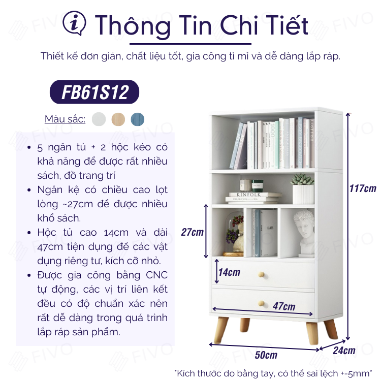 Tủ Kệ Sách Trang Trí FIVO Mã FB61 Nội Thất Lắp Ráp Đơn Giản, Thiết Kế Nhiều Ngăn Và Hộc Tủ Mở Rộng Diện tích Đựng Đồ