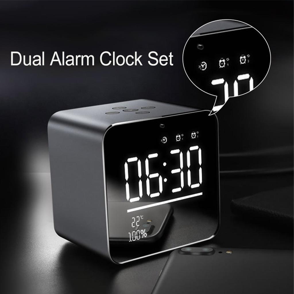 V9 Wireless Metal Mini Bluetooth Speaker Alarm Clock LCD Screen Gray