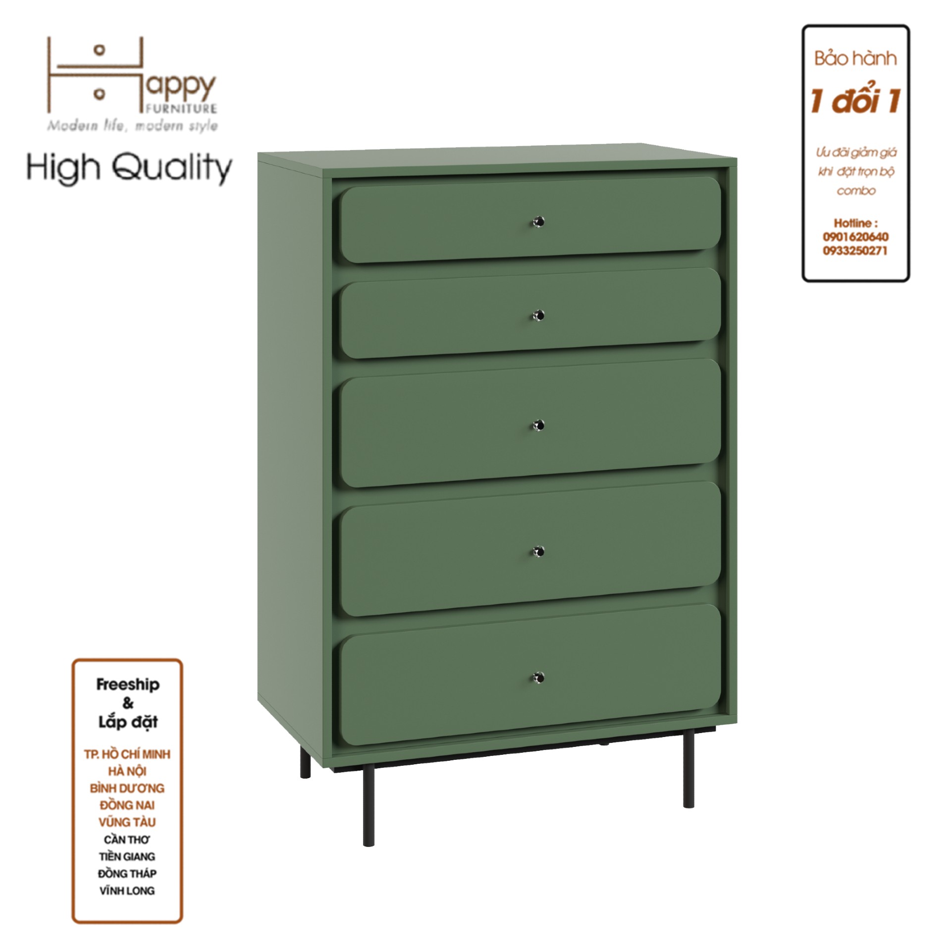 [Happy Home Furniture] SWEETY, Tủ đựng đồ 5 ngăn kéo - chân sắt, 80cm x 45cm x 120cm ( DxRxC), THK_082