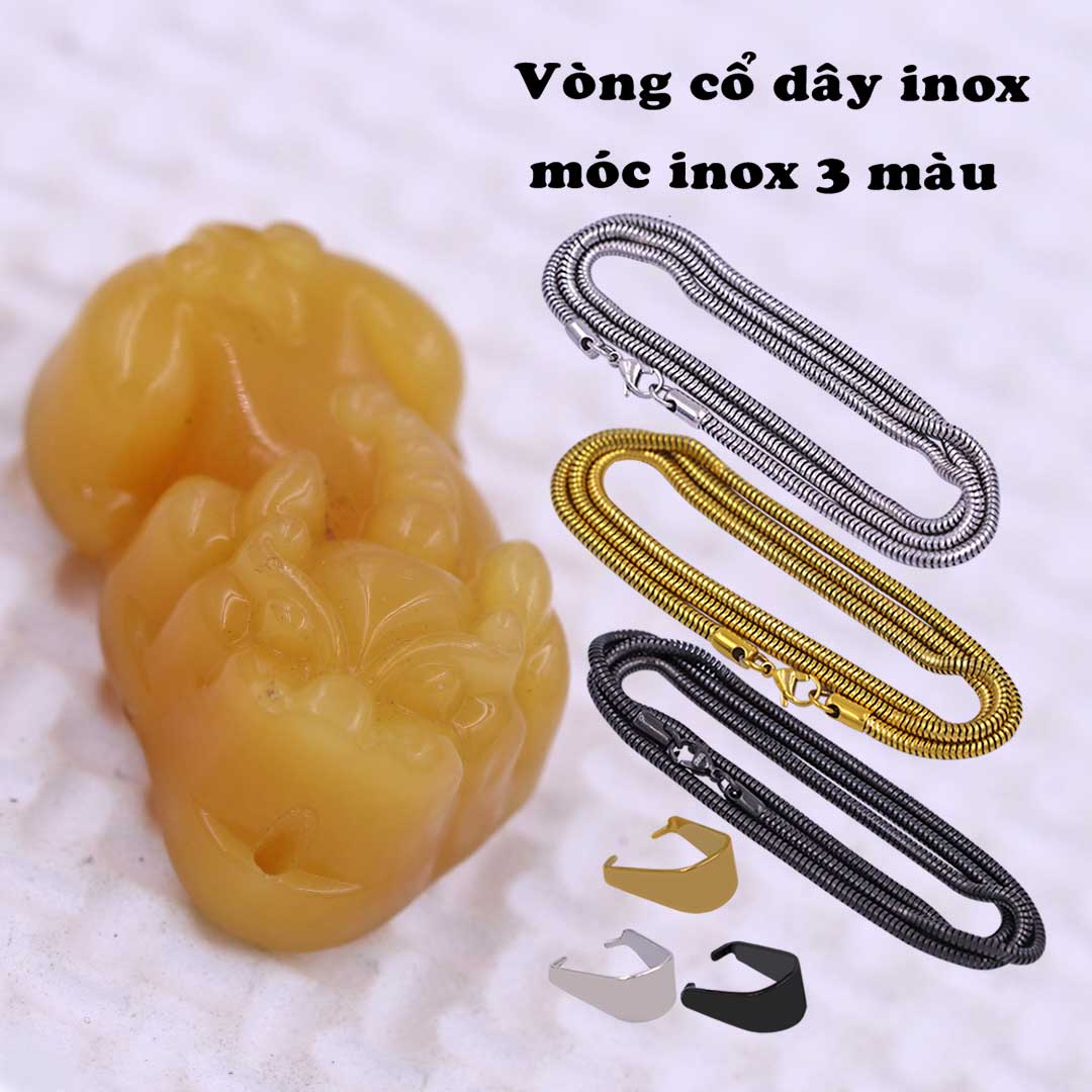 Mặt dây chuyền tỳ hưu đá vàng 3.1 cm  kèm vòng cổ dây chuyền inox rắn vàng + móc inox vàng, mặt Tỳ hưu