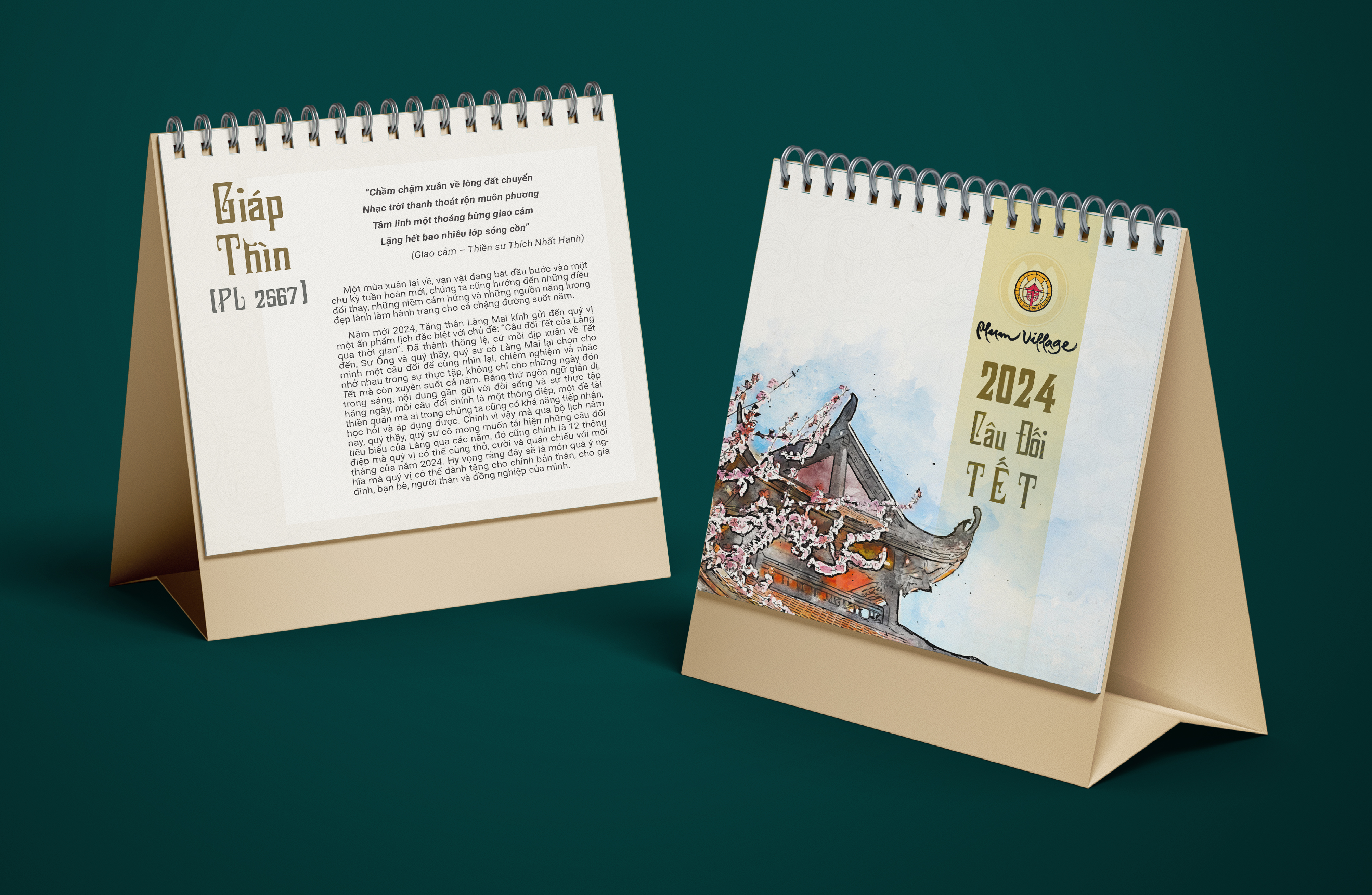 BỘ LỊCH THƯ PHÁP LÀNG MAI XUÂN GIÁP THÌN 2024 - CÂU ĐỐI TẾT - LỊCH BÀN 2024 - THÁI HÀ BOOKS